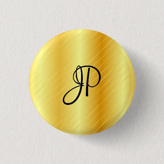 Monogram Elegant Gold Look Template Moderne Button (Vorderseite)
