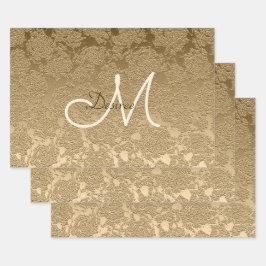 Monogram Elegant Gold Modern Floral Girly Geschenkpapier Set