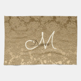 Monogram Elegant Gold Modern Girly Floral Geschirrtuch