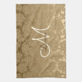 Monogram Elegant Gold Modern Girly Floral Geschirrtuch (Vertikal)