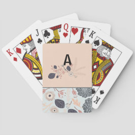 Monogram Elegant Gray Blue Peach Floral Muster Spielkarten