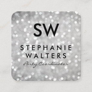 Monogram Elegant Gray Glitzer Quadratische Visitenkarte