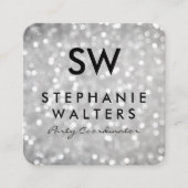 Monogram Elegant Gray Glitzer Quadratische Visitenkarte (Vorderseite)