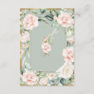 Monogram Elegant Green Floral Rose Letter I Dankeskarte