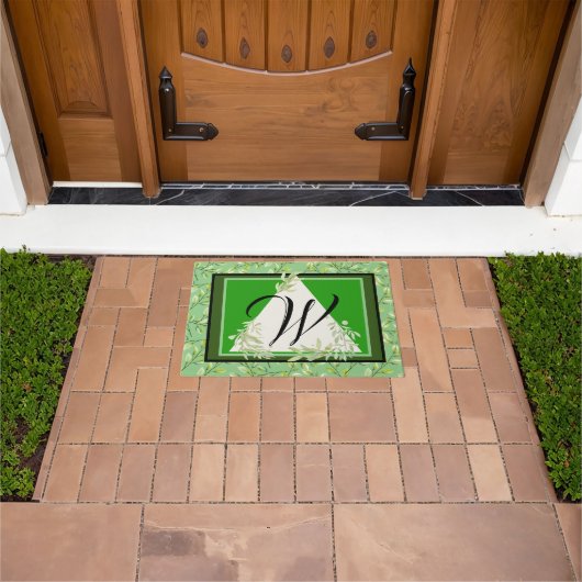 Monogram Elegant Green Leaves Doormat Fußmatte (Außenbereich)