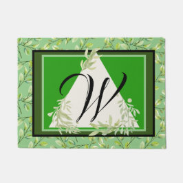 Monogram Elegant Green Leaves Doormat Fußmatte