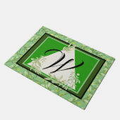 Monogram Elegant Green Leaves Doormat Fußmatte (Schrägansicht)