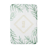 Monogram Elegant Greenerity Watercolor Blätter Badematte (Vorderseite Vertikal)