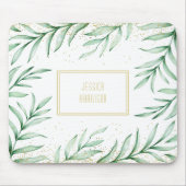 Monogram Elegant Greenerity Watercolor Blätter Mousepad (Vorne)