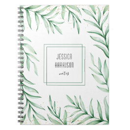 Monogram Elegant Greenerity Watercolor Blätter Notizblock