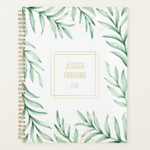 Monogram Elegant Greenery Watercolor Blätter Big