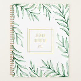 Monogram Elegant Greenery Watercolor Blätter Big Planer