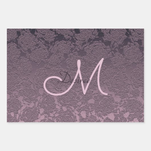 Monogram Elegant Lavender Mauve Lila Floral Geschenkpapier Set (Vorderseite 2)