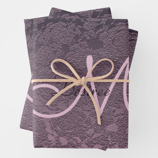 Monogram Elegant Lavender Mauve Lila Floral Geschenkpapier Set (Beispiel)
