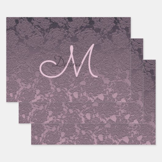 Monogram Elegant Lavender Mauve Lila Floral Geschenkpapier Set (Set)