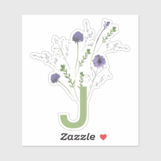 Monogram Elegant Lila Green Floral Muster Aufkleber (Blatt)