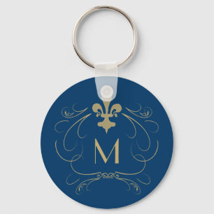 Monogram Elegant Lilie Blue Gold Schlüsselanhänger