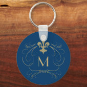 Monogram Elegant Lilie Blue Gold Schlüsselanhänger (Vorderseite)