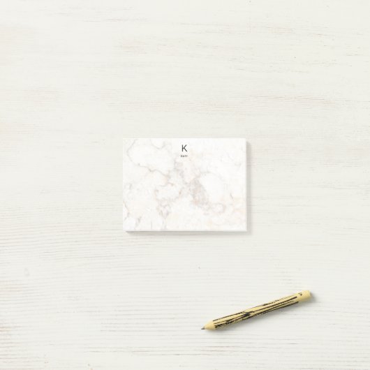 Monogram Elegant Marble Minimalistisch Post-it Klebezettel (Auf Schreibtisch)