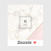 Monogram Elegant Marmor Minimalistische Rose Gold Aufkleber (Blatt)