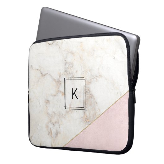 Monogram Elegant Marmor Minimalistische Rose Gold Laptopschutzhülle (Vorderseite Links)