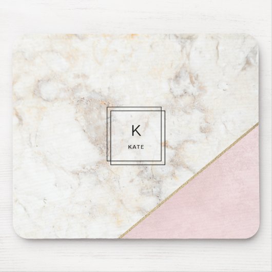 Monogram Elegant Marmor Minimalistische Rose Gold Mousepad (Vorne)