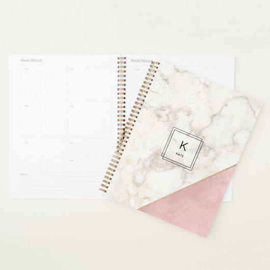 Monogram Elegant Marmor Minimalistische Rose Gold Planer (Anzeige)