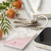 Monogram Elegant Marmor Minimalistische Rose Gold Schlüsselanhänger (Vorderseite rechts)
