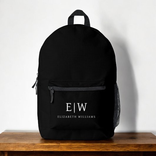 Monogram Elegant Minimal Black Bedruckter Rucksack