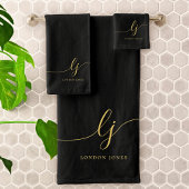 Monogram Elegant Minimal Black Gold Chic Badhandtuch Set