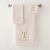 Monogram Elegant Minimal Blush Pink Gold Chic Badhandtuch Set (Insitu)