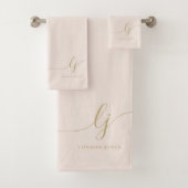 Monogram Elegant Minimal Blush Pink Gold Chic Bath Badhandtuch Set (Insitu)
