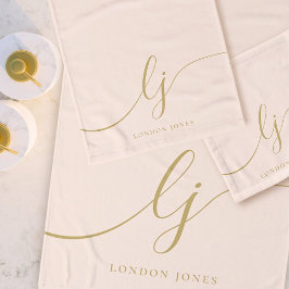 Monogram Elegant Minimal Blush Pink Gold Chic Bath Badhandtuch Set