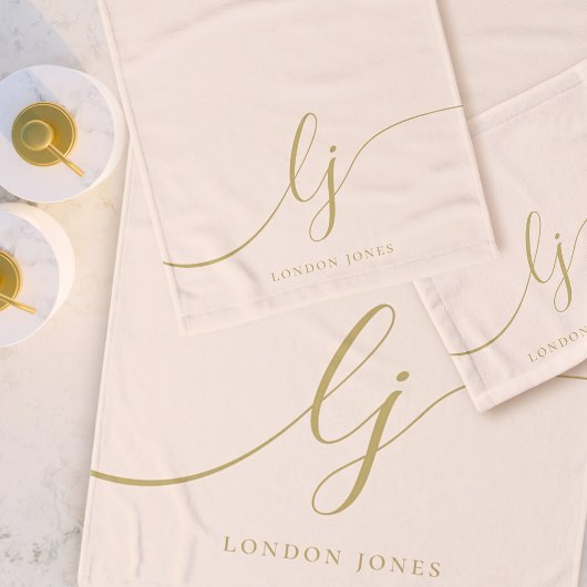 Monogram Elegant Minimal Blush Pink Gold Chic Bath Badhandtuch Set