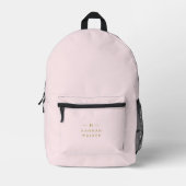 Monogram Elegant Minimal Blush Pink und Gold Bedruckter Rucksack (Vorderseite)