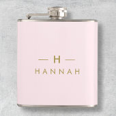 Monogram Elegant Minimal Blush Pink und Gold Flachmann