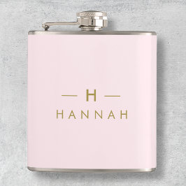 Monogram Elegant Minimal Blush Pink und Gold Flachmann