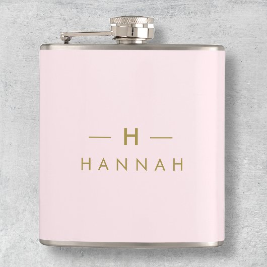 Monogram Elegant Minimal Blush Pink und Gold Flachmann