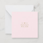 Monogram Elegant Minimal Blush Pink und Gold Mitteilungskarte (Rückseite)