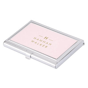 Monogram Elegant Minimal Blush Pink und Gold Visitenkarten Dose