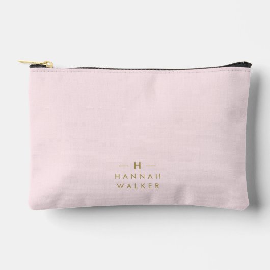 Monogram Elegant Minimal Blush Pink und Gold Zubehörtasche (Vorderseite)