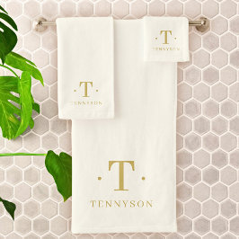 Monogram Elegant Minimal Ivory White Gold Chic Badhandtuch Set