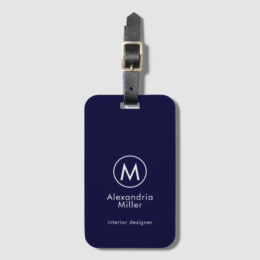 Monogram Elegant Minimal Navy Blue Gepäckanhänger (Vorderseite Vertikal)
