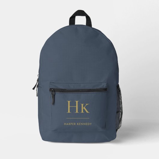 Monogram Elegant Minimal Navy Gold Mit Monogramm Bedruckter Rucksack (Vorderseite)