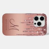 Monogram Elegant Minimal Rose Gold Glitzer Tropfen Case-Mate iPhone Hülle (Rückseite (Horizontal))