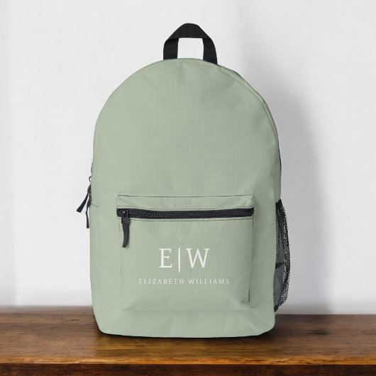 Monogram Elegant Minimal Sage Green Bedruckter Rucksack