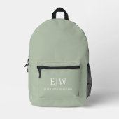 Monogram Elegant Minimal Sage Green Bedruckter Rucksack (Vorderseite)