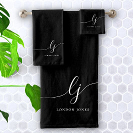 Monogram Elegant Minimal Schwarz-weiß Chic Badhandtuch Set