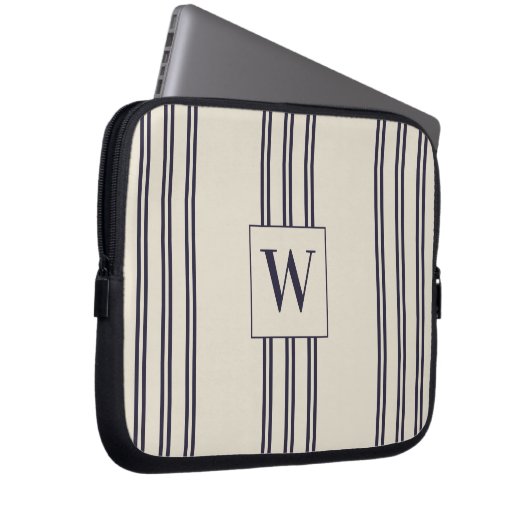 MONOGRAM ELEGANT MINIMALISTISCHE ÄGEAN STRIPE NAVY LAPTOPSCHUTZHÜLLE (Vorne Rechts)
