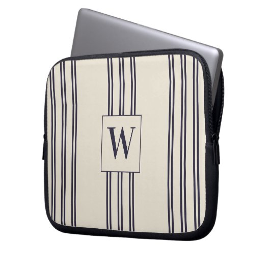 MONOGRAM ELEGANT MINIMALISTISCHE ÄGEAN STRIPE NAVY LAPTOPSCHUTZHÜLLE (Vorderseite Links)